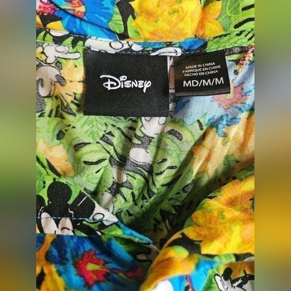 DISNEY Men's Green Mickey-Mouse Tropical Button-Up Short-Sleeve Shirt SZ M - Picture 2 of 3